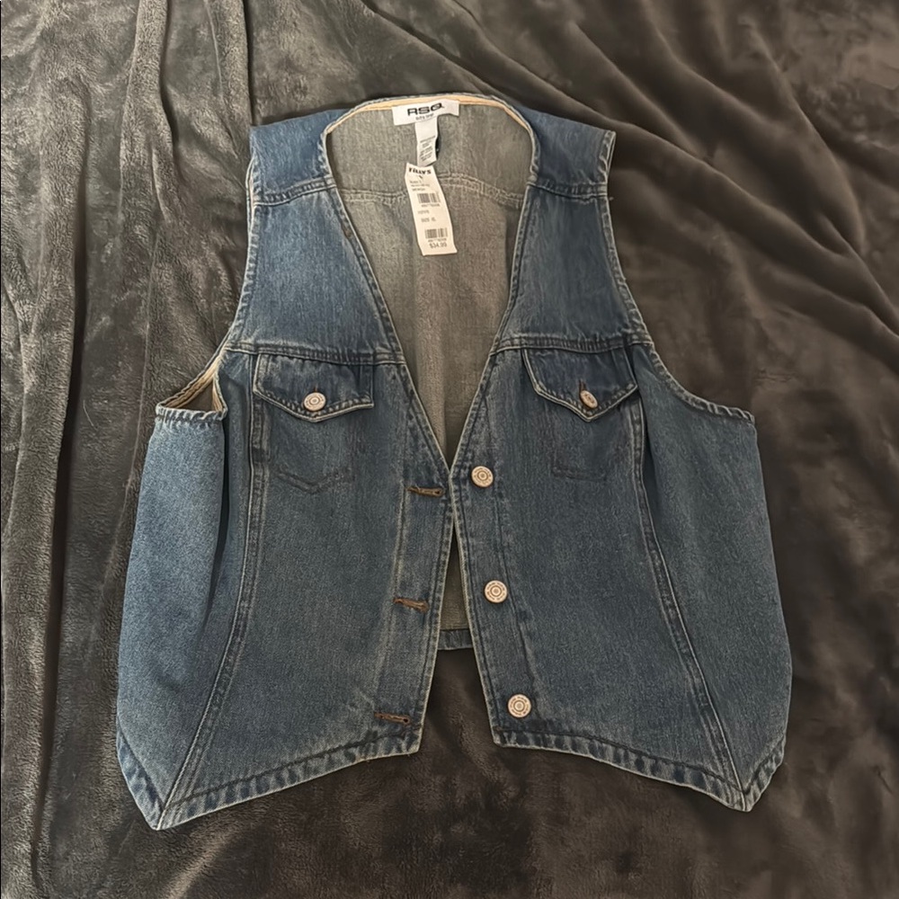 Denim Vest with Button Closure